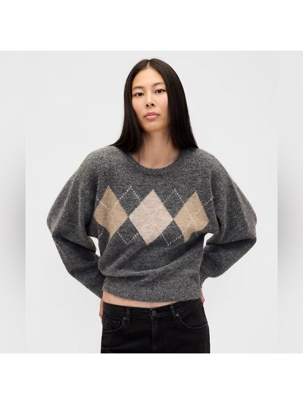 Gap Mohair Wool Argyle Crewneck Sweater XSP NWOT Career Closet Staple Office